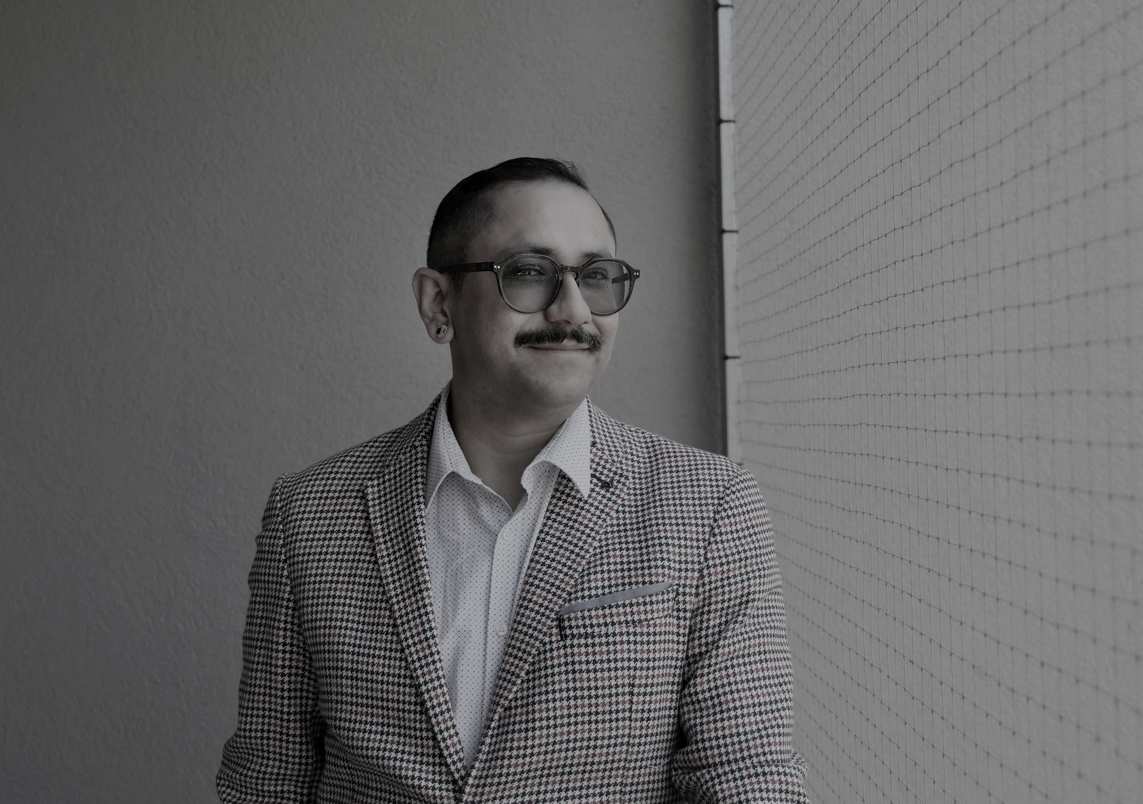 Professor Dictabeat, black and white portrait